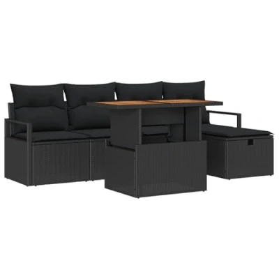 Afbeelding van vidaXL 6 Delige Tuin Sofa Set met Kussens Zwart Poly Riet