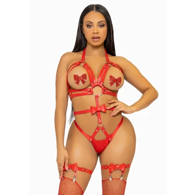 Afbeelding van Studded O ring harness teddy