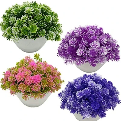 Afbeelding van 4 stuks kunstplanten kunstbloemen bonsai kunstplant in pot mini kunstmatige groene planten thuis kantoor woonkamer balkon tafeldecoratie voor bruiloft / tuin huis decoratie