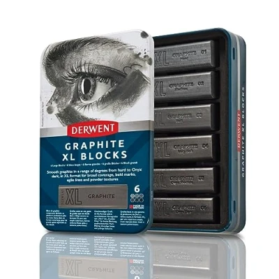Afbeelding van Derwent 6 stuks grafietblokken XL dozen 60 mm extra groot, in water oplosbaar, ideaal voor schetsen, tekenen en maken van expressieve merken, professionele kwaliteit, 2306195