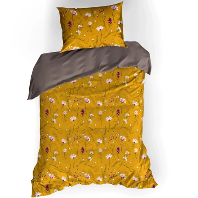 Afbeelding van De Witte Lietaer Dekbedovertrek Katoen Satijn Fleur Eenpersoons 140 x 200/220 cm Geel