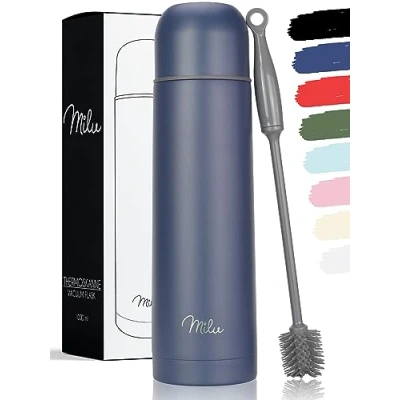 Afbeelding van Milu Roestvrijstalen thermosfles, 1 l, 750 ml, 500 dubbelwandig, BPA vrij, transport koffie, thee, water (marineblauw, ml)