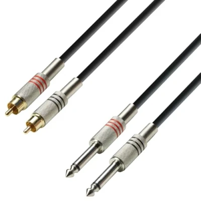 Afbeelding van Adam Hall K3TPC0300 Audio Adapterkabel [2x Cinch stekker 2x Jackplug male 6,3 mm] 3.00 m Zwart