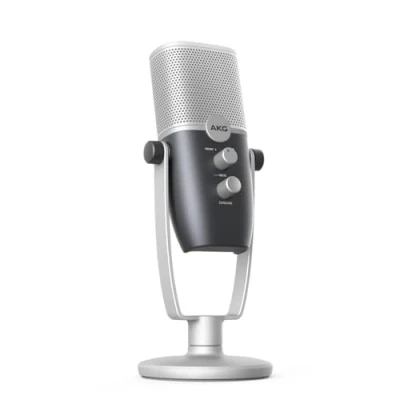 Afbeelding van AKG Pro audio Ara Professionele USB C condensatormicrofoon, dubbel patroon opnamemodi voor podcasts, videobloggen, games en streaming, blauw zilver