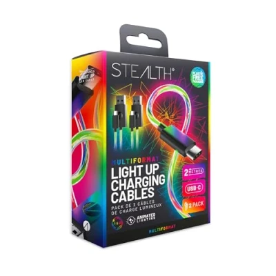 Image de Pack de 2 Câbles charge lumineux Just For Games Stealth Light Up Multiformat Noir