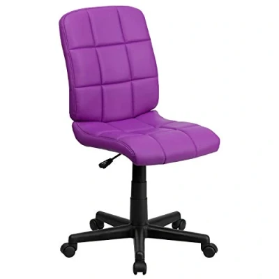Afbeelding van Flash Furniture Draaistoel van vinyl, gewatteerd, met centrale rugleuning, metaal, violet, 58,42 x 55,88 22,86 cm