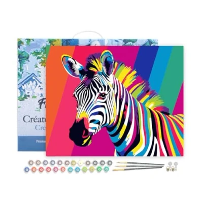 Afbeelding van Figured&#039;Art Schilderen op Nummer Volwassenen met lijst Pop Art Zebrastreep Handwerk acrylverf Kit DIY Compleet 40x50cm Canvas al ingelijst