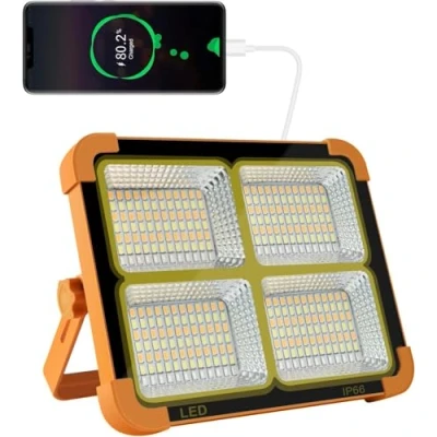 Afbeelding van CosyEasy Led spot, oplaadbaar, 100 W, 10.000 lm, werklicht, draagbaar, met zonnepaneel, 16500 mAh, USB, voor camping, bouwplaats, garage, werkplaats (A) D8