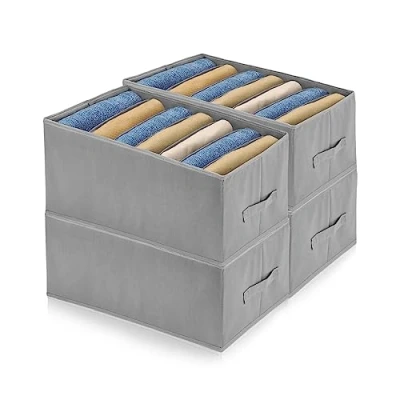 Afbeelding van BOSCOW 4 stuks kledingkastorganizer (44 x 30 20,5 cm), 7 brede vakken, voor het opbergen van jeans, broeken, truien, hoodies en andere kleding