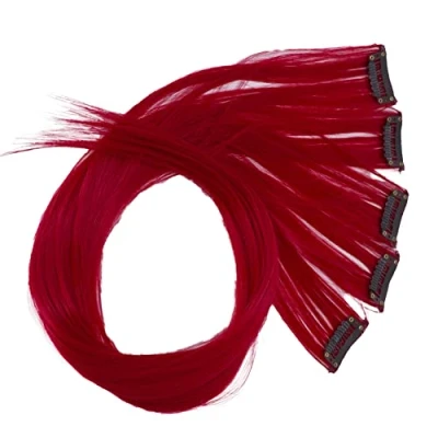 Afbeelding van CAISHA 60 cm kleurrijke strengen clip in extensions glad haar lang haarstukje bordeaux BST114