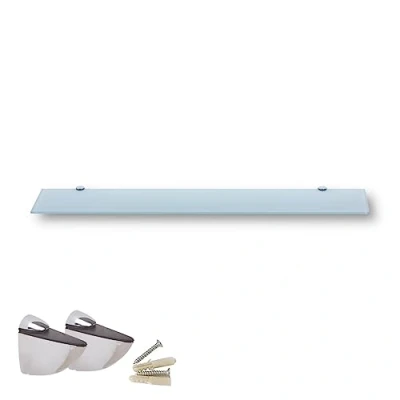 Afbeelding van Euro Tische Wandrek van glas, 80 cm, glazen plank voor badkamer, doucheplank zwart glas met 6 mm gehard veiligheidsglas en metalen houders (wit)