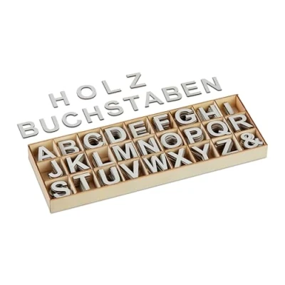 Afbeelding van Relaxdays houten letters 3 cm 324 delige set grijs decoratie kinderkamer alfabet