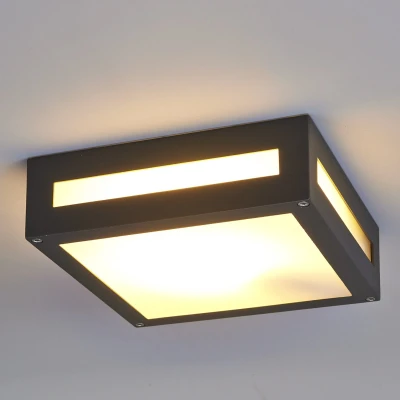 Afbeelding van Lucande plafondlamp 1licht aluminium, polycarbonaat H: 6.5 cm E27 grafietgrijs, gesatineerd wit