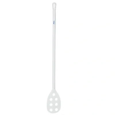 Afbeelding van Vikan Speciale Gereedschappen Witte Roerspatel Met Gaten En Lange Steel Van Polypropyleen 1200mmxø 31mm Spatelblad 160x270mm
