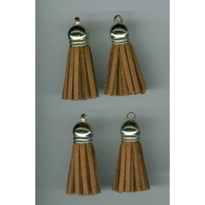 Afbeelding van Kwastjes tassel met cap suede licht bruin zilver 3CM 4 ST 12312 1203
