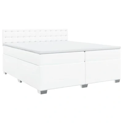 Image de vidaXL Sommier à lattes de lit avec matelas Blanc 200x200cm Similicuir