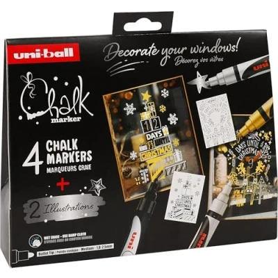 Afbeelding van Uni Chalk Marker 5M Set Raamtekeningen Scandinavisch 4 stuks
