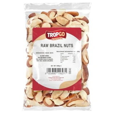 Image de Tropgo Noix du Brésil brutes 500 g brésiliennes fraîches et 100 % naturelles avec fibres, protéines minéraux, parfaites pour les collations casher en vrac