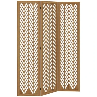 Afbeelding van HOMCOM Windscherm van hout, opengewerkt, ruimteverdeler, binnenwand, opvouwbaar, 3 houten panelen, 120 x 170 cm, natuur