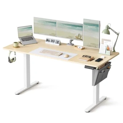 Afbeelding van SONGMICS Elektrisch in hoogte verstelbaar bureau, 160 x 70 cm, zit statafel, geheugenfunctie, 4 hoogtes, voor kantoor, thuiskantoor, goudkleurig eiken LSD136Y01