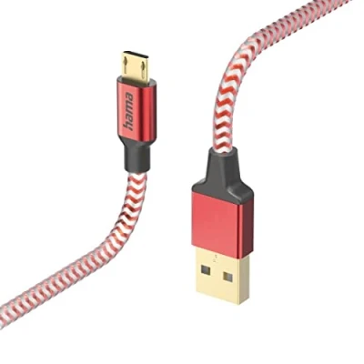 Afbeelding van Hama Oplaadkabel Reflective Usb A Micro 1,5 M Nylon Rood