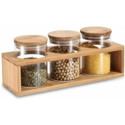 Afbeelding van Set van 3 Potjes DKD Home Decor 31 x 11 11,5 cm Natuurlijk Bamboe Borosilicaatglas