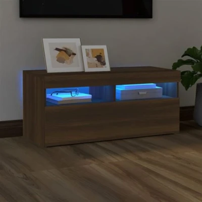Afbeelding van Tv meubel met LED verlichting 90x35x40 cm bruineikenkleurig