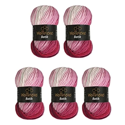 Image de Wollbiene Batik Lot de 5 pelotes laine 100 g pour tricot et crochet (500 g) Multicolore Avec dégradé couleurs (5300N baie blanc)