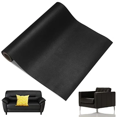 Afbeelding van Kunstlederen reparatieset, zelfklevend, lederen reparatiepatch voor banken, bureaustoelen, autostoelen, doe het zelf (60 x 137 cm, zwart)
