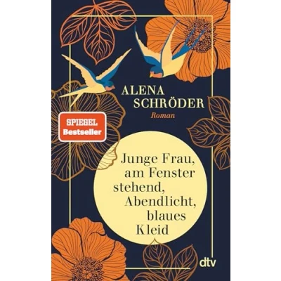 Afbeelding van Junge Frau, am Fenster stehend, Abendlicht, blaues Kleid