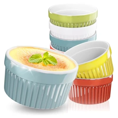 Afbeelding van ToCi Set van 10 kleurrijke soufflévormen Ø 9 cm creme brulee schalen keramische vormen elk 185 ml dessertkom voor stoofpot en chocoladesoufflé