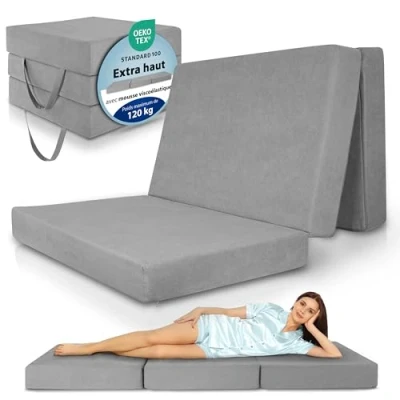 Afbeelding van Beautissu VS95 Premium Opvouwbaar Matras 1 Persoons 120x200cm Extra Dik 14cm Traagschuim Vouwmatras H3 Wasbare Hoes Eenvoudig Transport Grijs