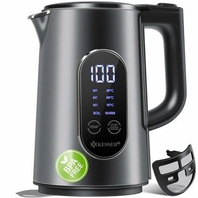 Afbeelding van KESSER® waterkoker van roestvrij staal, 1,7 liter, led display, 4 temperatuurinstellingen 40 C tot 100 C, warmhoudend 30 minuten, 2200 W, BPA vrij, filter