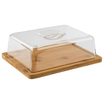 Afbeelding van APS 820 dienblad met deksel vierkant van bamboehout (24 x 18,5 cm, hoogte 8 cm) kaasbel, kaasplank