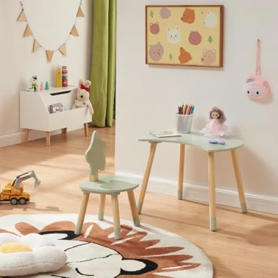 Afbeelding van Kindertafelset Lallega met stoel mintgroen en naturel [en.casa]