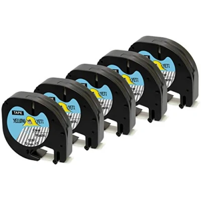 Afbeelding van Yellow Yeti 5 tapes cassettes 12267 S0721530 S0721550 zwart op transparant 12 mm x 4 m etiketten van kunststof compatibel met DYMO LetraTag LT 100H 110T QX50 XR XM 2000 Plus