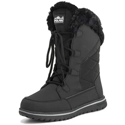 Afbeelding van Vrouwen Eend Regenjas Sneeuw Winter Fleece Voering Warme Laarzen Halfhoge laarzen, Zwart nylon