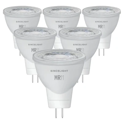 Afbeelding van SINCELIGHT MR11 GU4 LED Kleine Reflector Ø35mm spotlamp met lampvoet, 3W, 12V, 280 lumen, RA≈92, 4000K (neutraal wit), 25W halogeenequivalent vervanging, 35 graden lichtbundel, NIET dimbaar, verpakking van 6