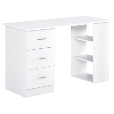 Afbeelding van Homcom Computerbureau, multifunctioneel, 3 laden, 2 legplanken, afmetingen: 120 x 49 72 cm, spaanplaat, wit