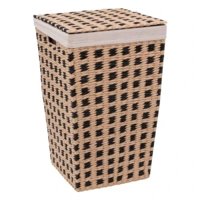 Afbeelding van 5Five Wasmand gevlochten Riet beige/zwart 40 liter 33 x 53 cm met deksel
