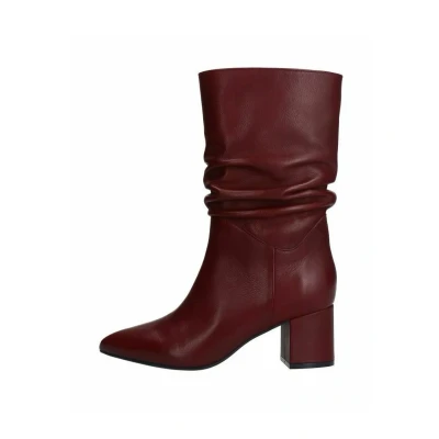 Afbeelding van Manfield Dames Bordeaux rode leren laarzen met hak Maat 36
