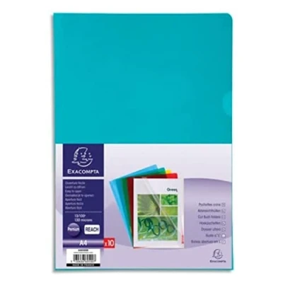 Afbeelding van Exacompta Ref. 660500E zak met 10 hoesjes, glad, PVC, halfstijf, 13/100. formaat A4 uitsparing voor eenvoudig openen verschillende kleuren 2 blauw kleurloos geel rood groen