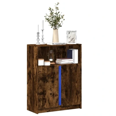 Afbeelding van Dressoir met LED 77x34x100 cm bewerkt hout gerookt eikenkleurig