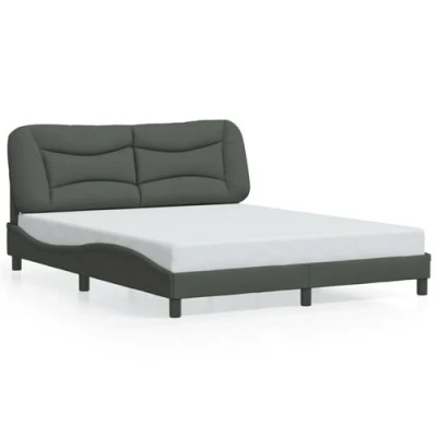 Afbeelding van vidaXL Cadre de Lit avec Lumières LED, Double Coussin Tête Lit, Adulte, Meuble Chambre, Moderne, Gris Foncé 160x200 cm Tissu