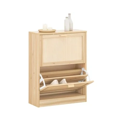 Afbeelding van SoBuy FSR160 N Schoenenkast smal met 2 kleppen en 4 legplanken natuur ca. 60 x 80 24 cm