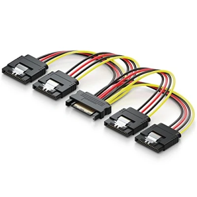 Afbeelding van deleyCON 0,15 m voedingsadapter S ATA Y 1 x SATA aansluiting naar 4 stekker interne stroomkabel HDD SSD stroomvoorziening van maximaal apparaten