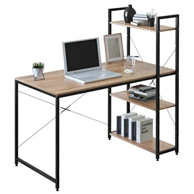 Afbeelding van WOLTU TSB01hei Bureautafel met legplank, computerbureau, stabiel en robuust, ca. 120 x 64 cm, zwart + licht eiken