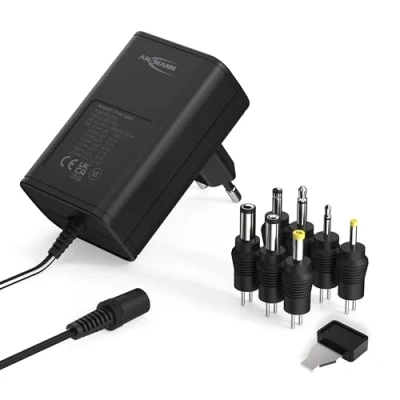 Afbeelding van ANSMANN APS 1000 universele voeding / voor meerdere elektrische apparaten van 3 tot 12 volt wereldwijd inzetbaar geleverd met 7 verschillende verwisselbare uitgangsaansluitingen