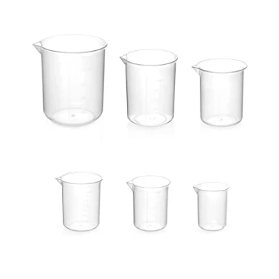 Afbeelding van QWORK® Set van 6 maatbekers kunststof, 50 ml, 100 150 200 250 500 voor wetenschappelijk laboratorium, keuken