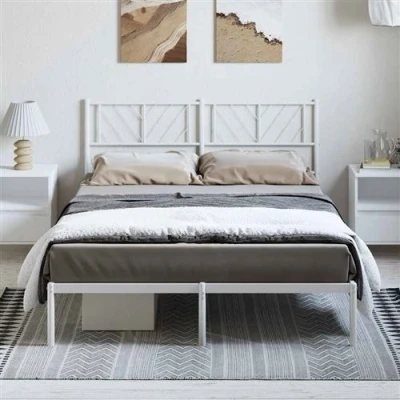 Afbeelding van vidaXL Bedframe met hoofdbord metaal wit 150x200 cm